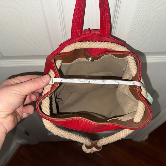 Red Leather Drawstring Backpack - Picture 6 of 7